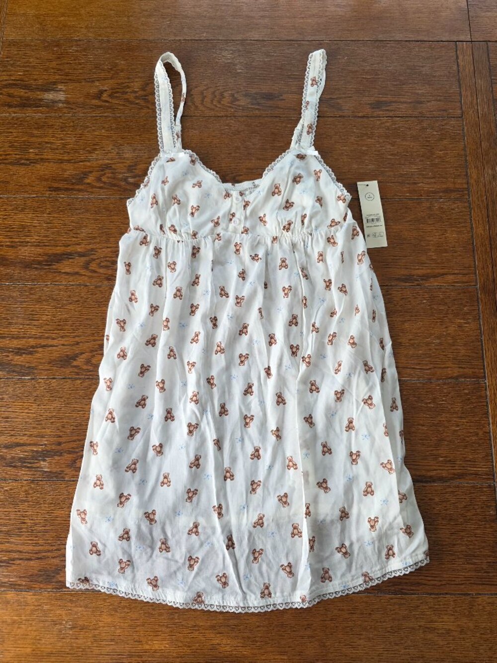 White Teddy Bear Print Sleep Dress Size S (4-6)